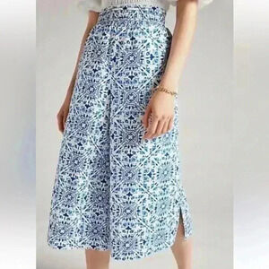 Anthropologie Maeve Cropped Wide-Leg Blue motif pants xs